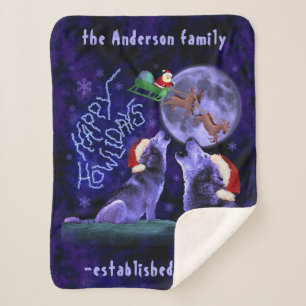 Funny Kerstmis Wolf Pun Happy Howlidays   Aangepas Sherpa Deken