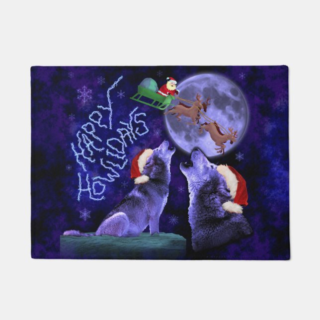Funny Kerstmis Wolf Pun Happy Howlidays Deurmat (Voorkant)