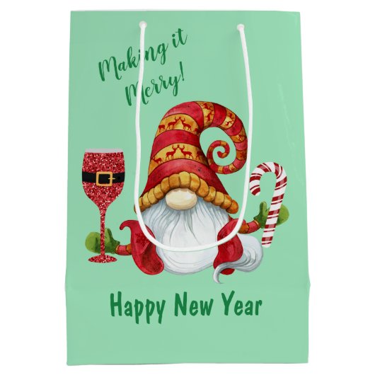 Funny Kerstparty Gnome Medium Cadeauzakje (Achterkant)