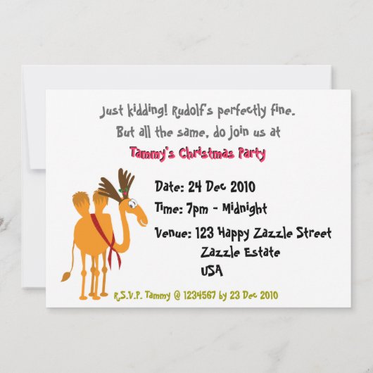 Funny Kerstparty Invitation Card (Camel) Kaart (Achterkant)