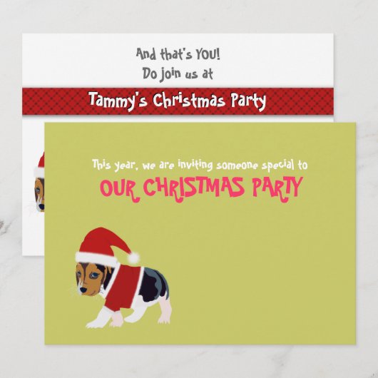 Funny Kerstparty Invitation Card (Dog) Kaart (Voorkant / Achterkant)