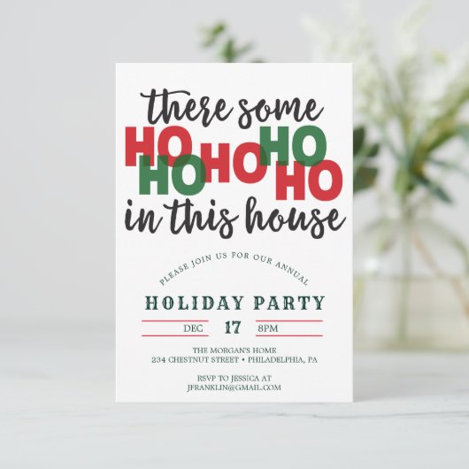Funny Kerstparty Uitnodiging Ho's Open House (Staand voorkant)