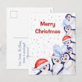 Funny Kerstpinguins Waterverf Feestdagenkaart (Voorkant / Achterkant)