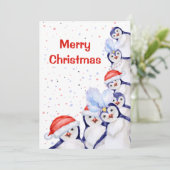 Funny Kerstpinguins Waterverf Feestdagenkaart (Staand voorkant)