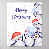 Funny Kerstpinguins Waterverf Poster (Voorkant)