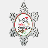 Funny Kerstpoop Holiday-sieraad Tin Sneeuwvlok Ornament (Rechts)