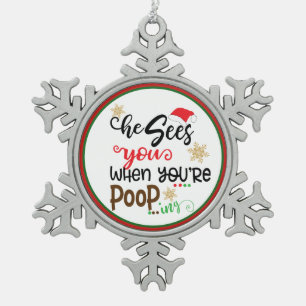 Funny Kerstpoop Holiday-sieraad Tin Sneeuwvlok Ornament