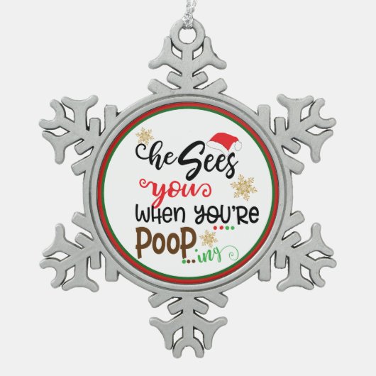 Funny Kerstpoop Holiday-sieraad Tin Sneeuwvlok Ornament (Voorkant)