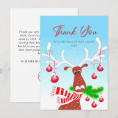 Funny Kerstreindeer Corporate Holiday Bedankkaart (Voorkant / Achterkant)