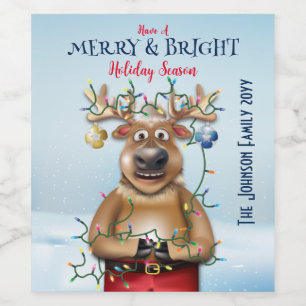 Funny Kerstreindeer Holiday Wijn Etiket
