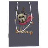 Funny Kerstreindeer Pit Bull Dog Medium Cadeauzakje (Voorkant)