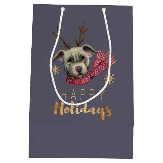 Funny Kerstreindeer Pit Bull Dog Medium Cadeauzakje (Achterkant)
