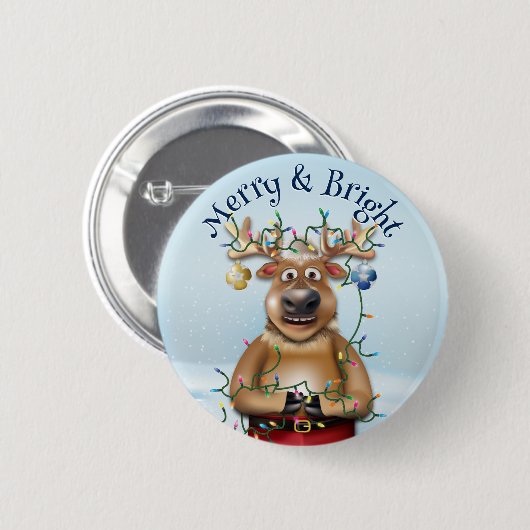 Funny Kerstrenindeer Holiday Cheer Ronde Button 5,7 Cm (Voorkant /achterkant)