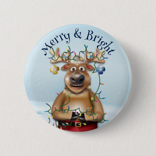 Funny Kerstrenindeer Holiday Cheer Ronde Button 5,7 Cm