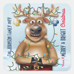 Funny Kerstrenindeer Holiday Cheer Vierkante Sticker