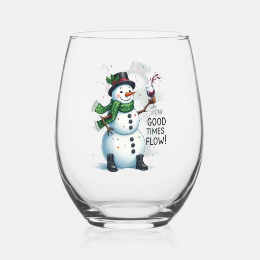 Funny Kerstsnewman Holiday Wijnglas Zonder Voet (Voorkant)