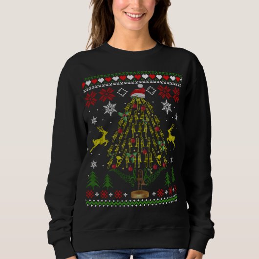 Funny Kersttrombone Player Gifts Xmas Tree Ug Trui (Voorkant)
