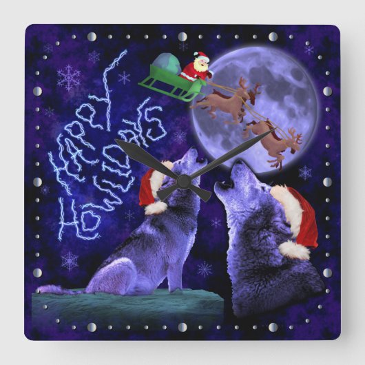 Funny KerstWolf Pun Animal Humor Vierkante Klok (Voorkant)