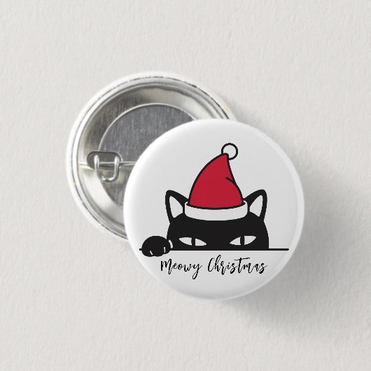 Funny Kerstzwarte kat Ronde Button 3,2 Cm (Voorkant /achterkant)