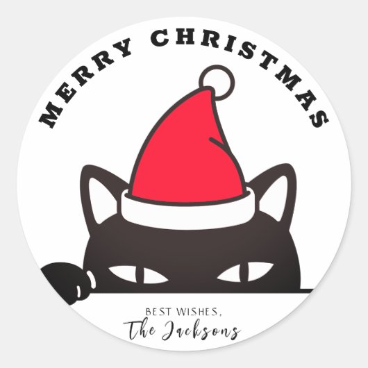 Funny Kerstzwarte kat Ronde Sticker (Voorkant)