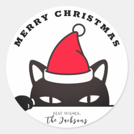 Funny Kerstzwarte kat Ronde Sticker
