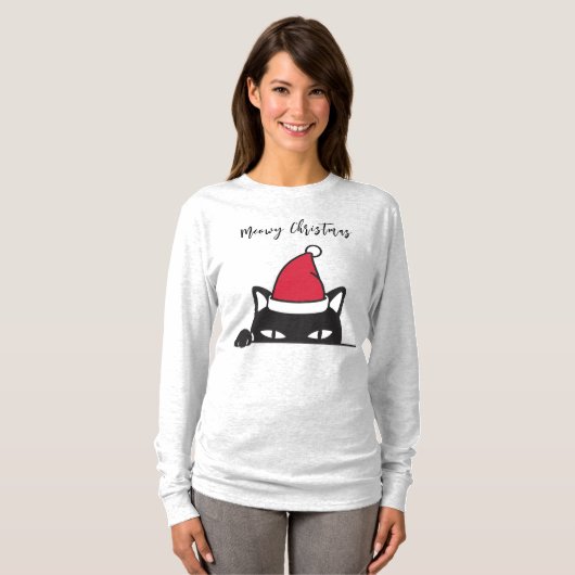Funny Kerstzwarte kat T-shirt (Voorkant volledig)