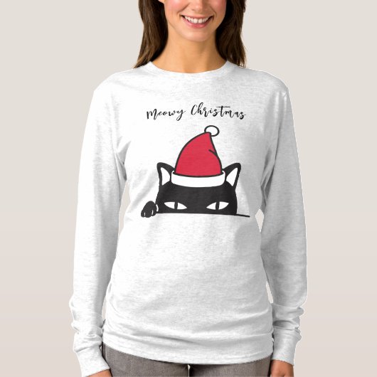 Funny Kerstzwarte kat T-shirt (Voorkant)