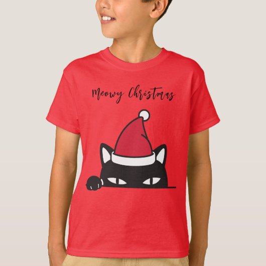 Funny Kerstzwarte kat T-shirt (Voorkant)