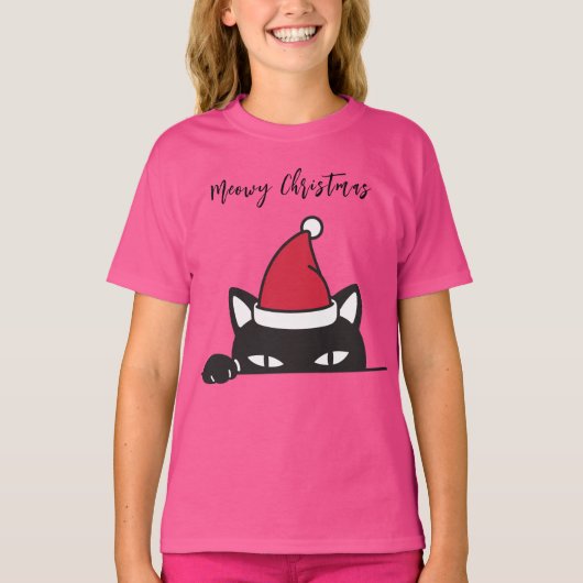 Funny Kerstzwarte kat T-shirt (Voorkant)