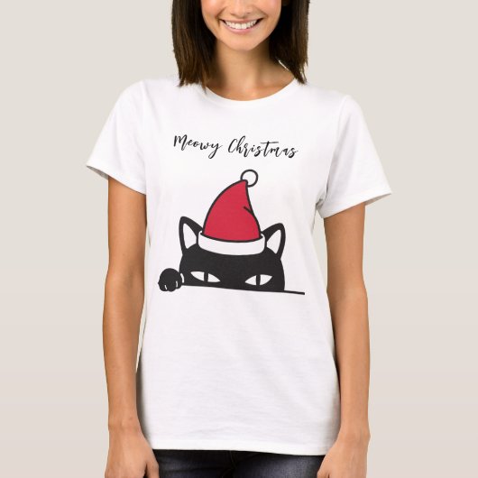 Funny Kerstzwarte kat T-shirt (Voorkant)