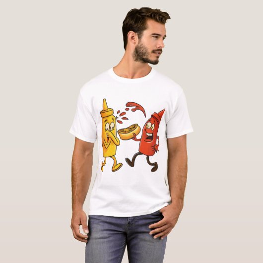 Funny Ketchup and Mustard Cartoon T-Shirt (Voorkant volledig)