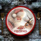 Funny Kids Holiday Plates Santa Claus Rudolph Papieren Bordje