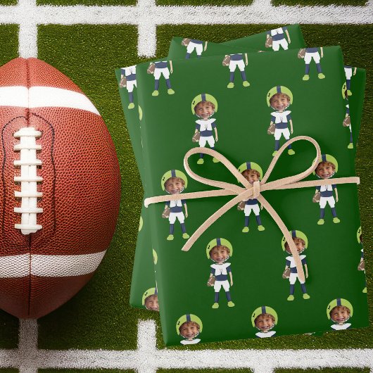Funny Kids Photo Football Player Green Customized Inpakpapier Vel