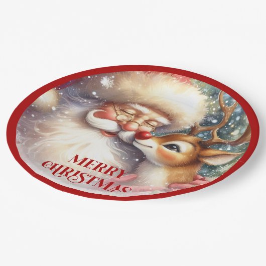 Funny Kids Santa Rudolph Holiday Party Plates Papieren Bordje (Gekanteld)