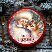Funny Kids Santa Rudolph Holiday Party Plates Papieren Bordje