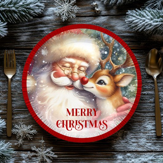 Funny Kids Santa Rudolph Holiday Party Plates Papieren Bordje
