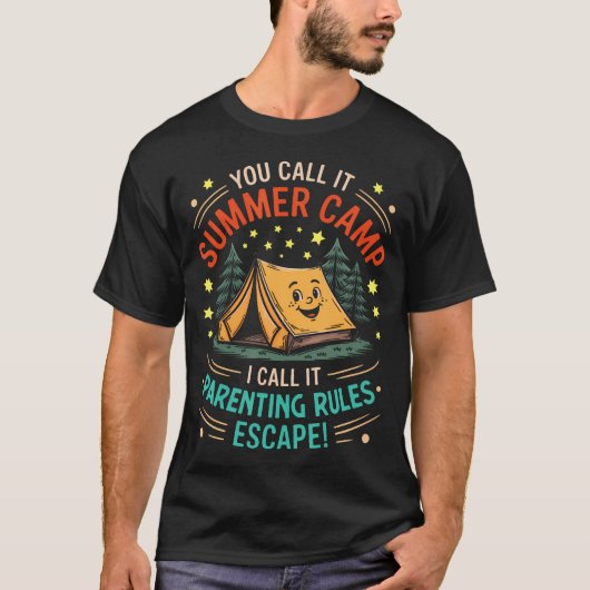 Funny Kids Summer Camp Parenting Rules Escape Tent T-shirt (Voorkant)
