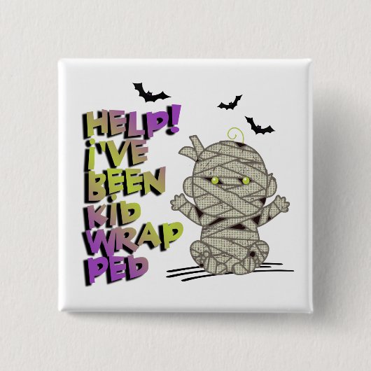 Funny Kidwrapped Mummy Baby Green ID683 Vierkante Button 5,1 Cm (Voorkant)