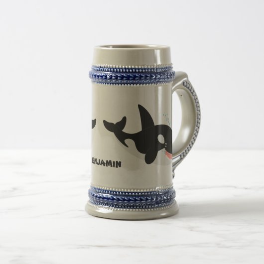 Funny killerwalvis orca leuke cartoon illustratie bierpul (Voorkant rechts)