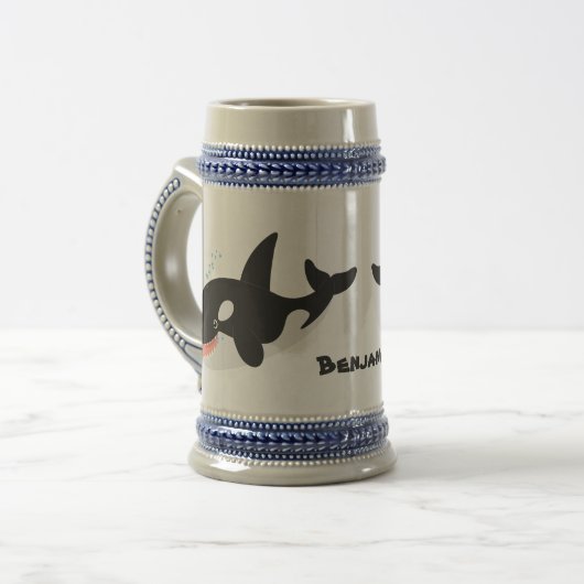 Funny killerwalvis orca leuke cartoon illustratie bierpul (Voorkant links)