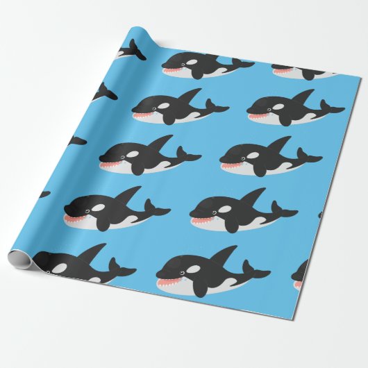 Funny killerwalvis orca leuke cartoon illustratie cadeaupapier (Uitgerold)