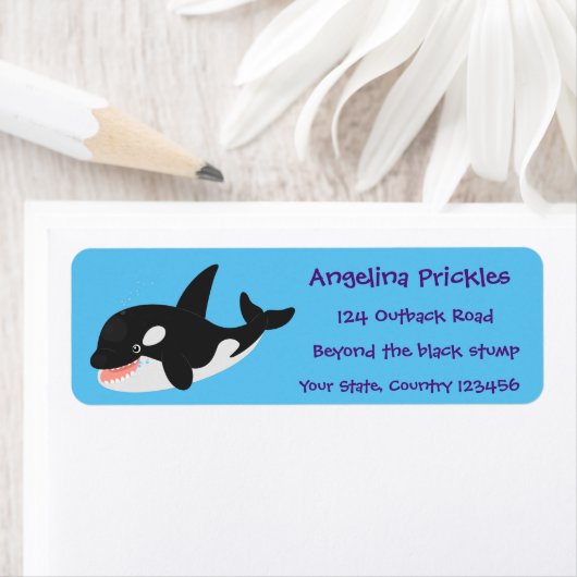 Funny killerwalvis orca leuke cartoon illustratie etiket (Insitu)