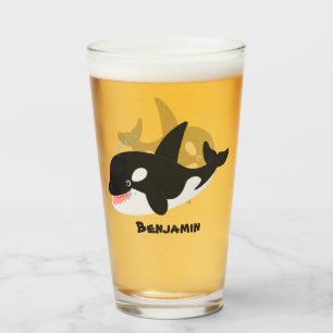 Funny killerwalvis orca leuke cartoon illustratie glas