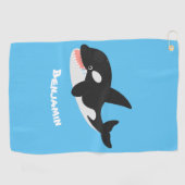 Funny killerwalvis orca leuke cartoon illustratie golfhanddoek (Horizontaal)