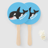 Funny killerwalvis orca leuke cartoon illustratie handwaaier (Voorkant en achterkant)