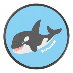 Funny killerwalvis orca leuke cartoon illustratie hockey puck