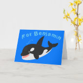 Funny killerwalvis orca leuke cartoon illustratie kaart (Gele Bloem)