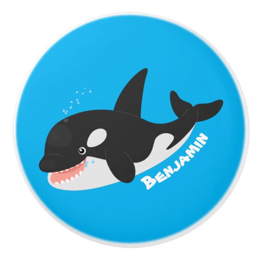 Funny killerwalvis orca leuke cartoon illustratie keramische knop (Voorkant)
