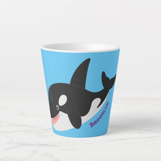 Funny killerwalvis orca leuke cartoon illustratie latte mok (Voorkant)