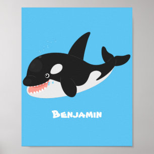 Funny killerwalvis orca leuke cartoon illustratie poster